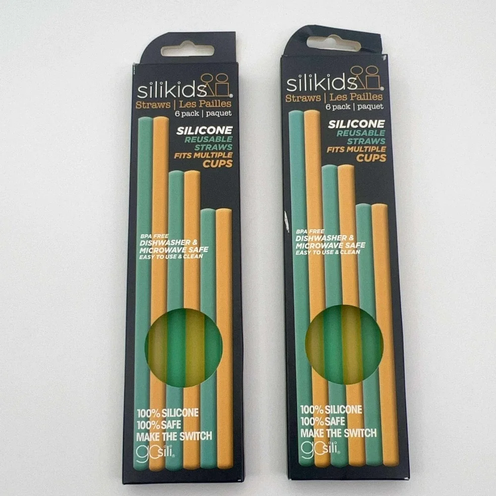 SiliKids Reusable Silicone Straws 6 Pack BPA Free Dishwasher Safe 2-Pack NWT